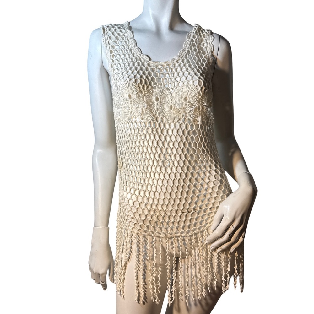Iris Los Angeles Cream Crochet Mini  Cover up/Dress